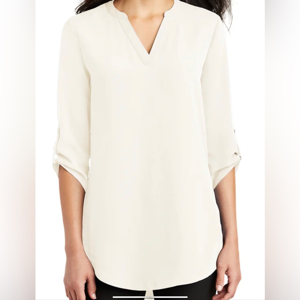 Port Authority Womens 3/4 Sleeve V-Neck T-Shirt - Ivory Chiffon White